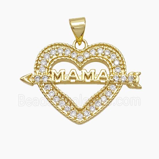 Copper Heart Arrow Pendant Pave Zirconia MAMA 18K Gold Plated