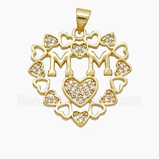 Copper Heart Pendant Pave Zirconia Mom 18K Gold Plated