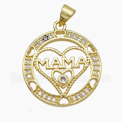 Copper Heart Pendant Pave Zirconia MAMA 18K Gold Plated