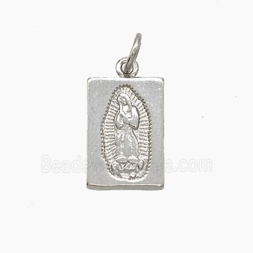 Virgin Mary Charms Copper Rectangle Pendant Platinum Plated