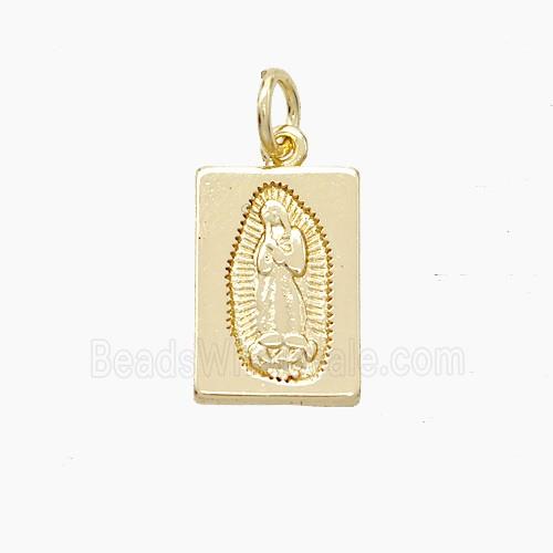 Virgin Mary Charms Copper Rectangle Pendant Gold Plated