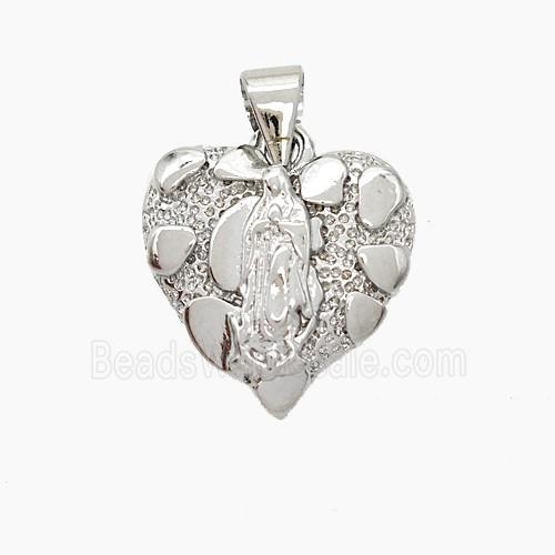 Virgin Mary Charms Copper Heart Pendant Platinum Plated