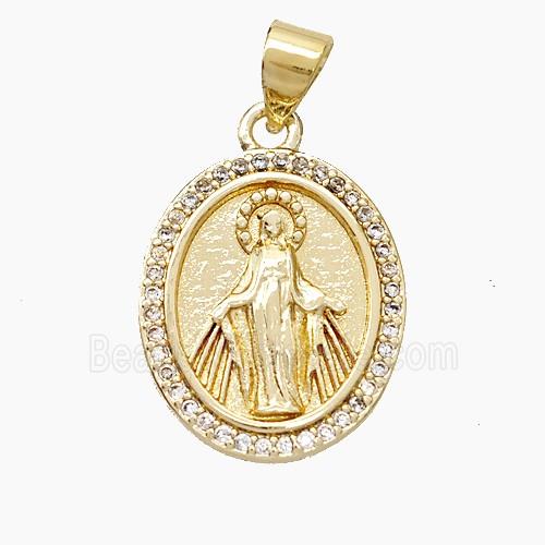 Copper Virgin Mary Pendant Pave Zirconia Gold Plated