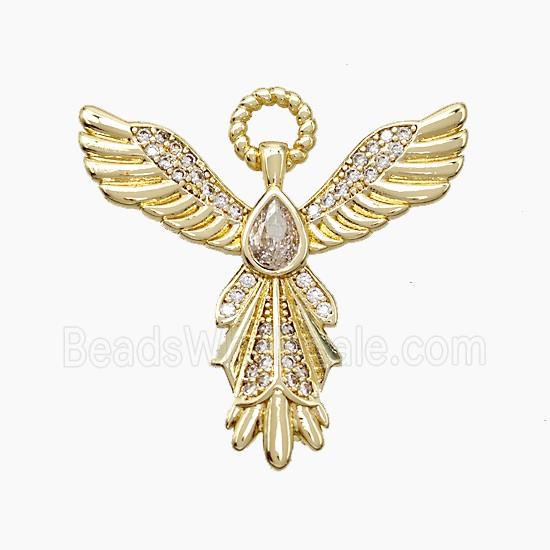 Copper Angel Wing Pendant Pave Zirconia Teardrop Gold Plated