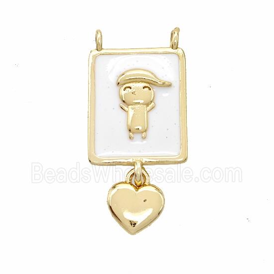 Copper Kids Heart Pendant White Enamel 2loops Gold Plated