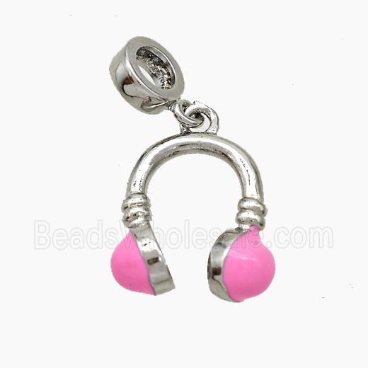 Copper Headphones Charms Pendant Pink Enamel Platinum Plated