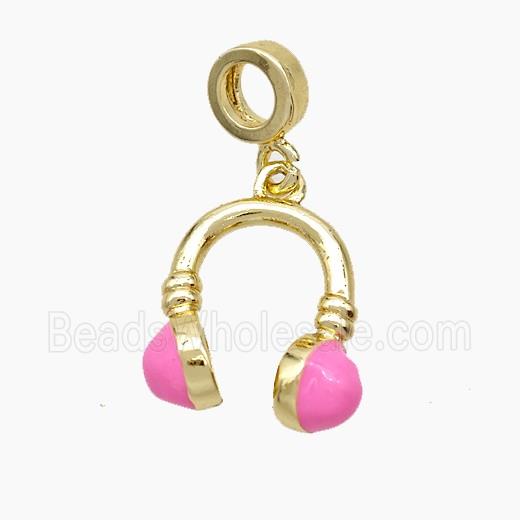 Copper Headphones Charms Pendant Pink Enamel Gold Plated