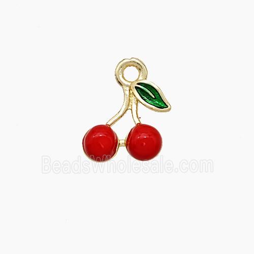 Copper Cherry Pendant Red Enamel Gold Plated