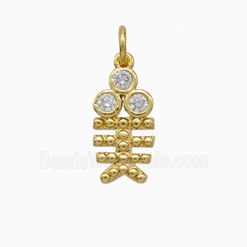 Copper Fishbone Pendant Pave Zirconia Gold Plated