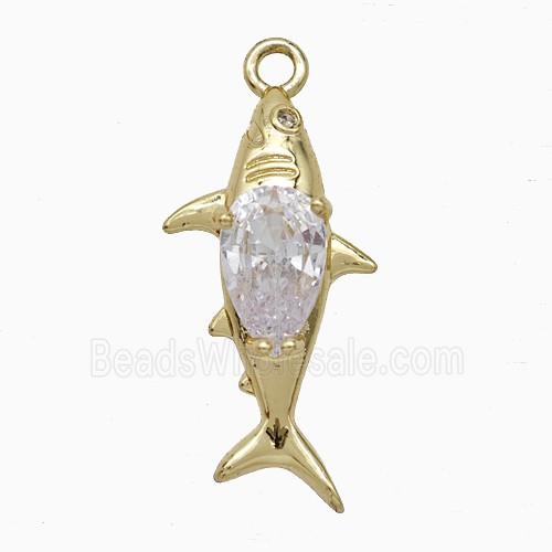 Copper Fish Pendant Pave Zirconia Gold Plated