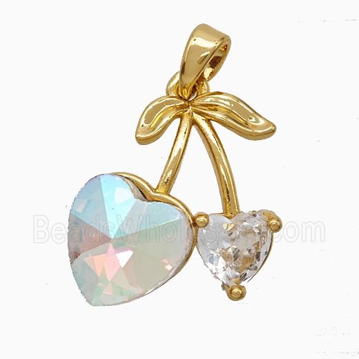 Copper Cherry Pendant Pave Crystal Glass Gold Plated
