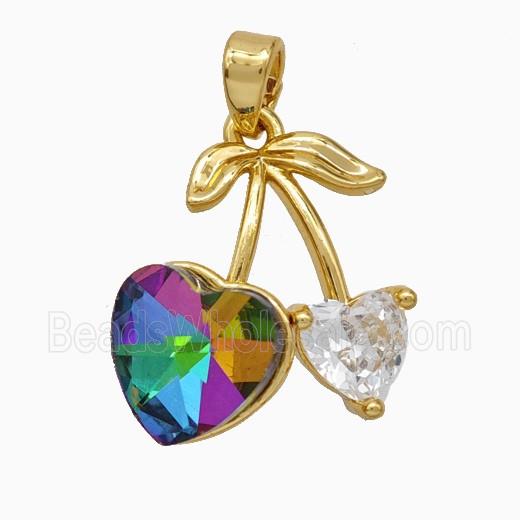 Copper Cherry Pendant Pave Crystal Glass Gold Plated