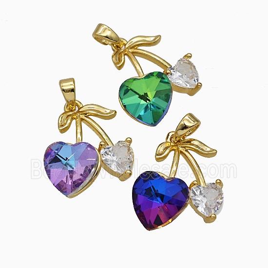Copper Cherry Pendant Pave Crystal Glass Gold Plated Mixed