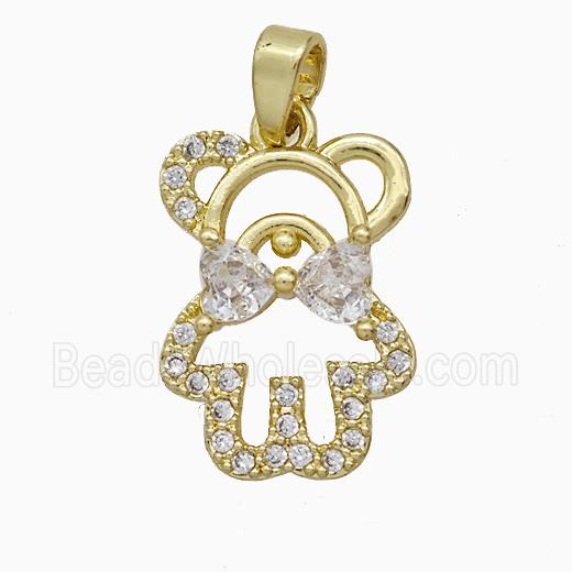 Copper Bear Pendant Pave Zirconia Gold Plated
