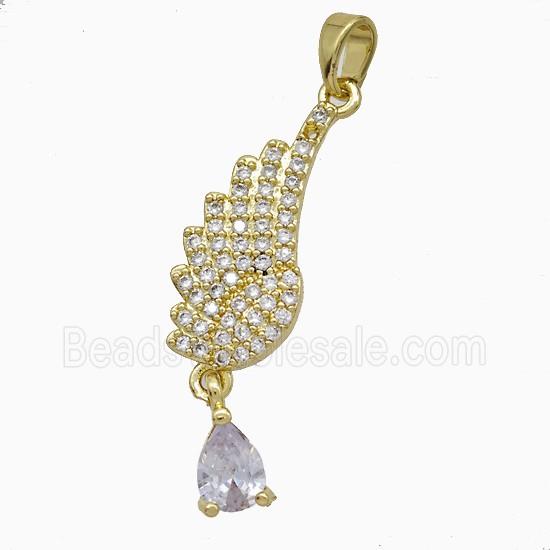 Copper Angel Wings Pendant Pave Zirconia Gold Plated