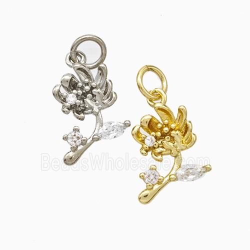 Copper Flower Pendant Pave Zirconia Mixed