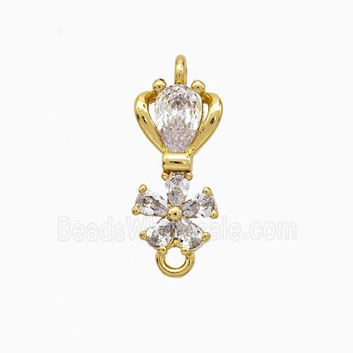 Copper Flower Connector Pave Zirconia Gold Plated