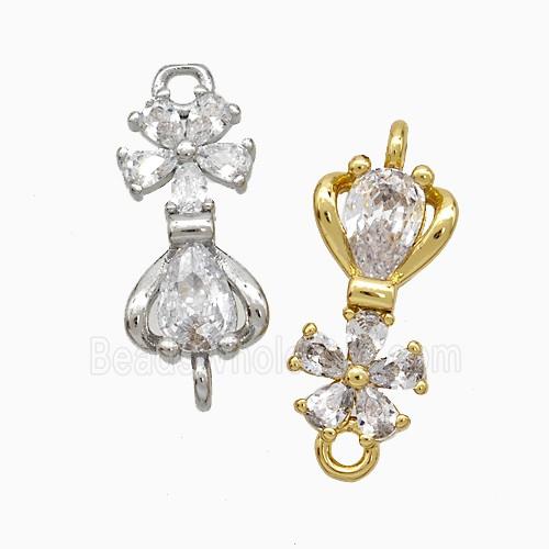 Copper Flower Connector Pave Zirconia Mixed