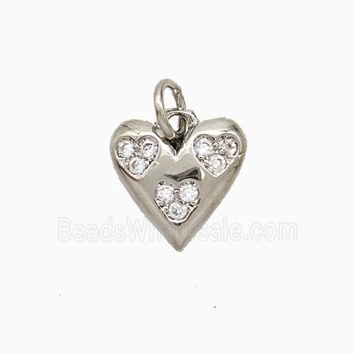 Copper Heart Pendant Pave Zirconia Platinum Plated