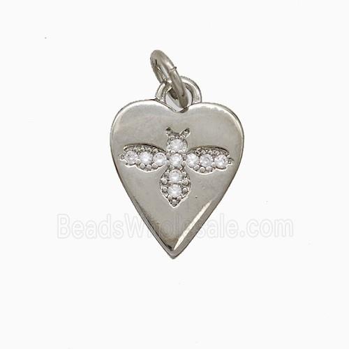 Copper Heart Pendant Pave Zirconia Honeybee Platinum Plated