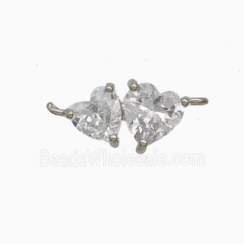 Copper Heart Connector Pave Zirconia Platinum Plated