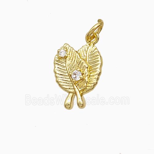 Copper Leaf Pendant Pave Zirconia Gold Plated