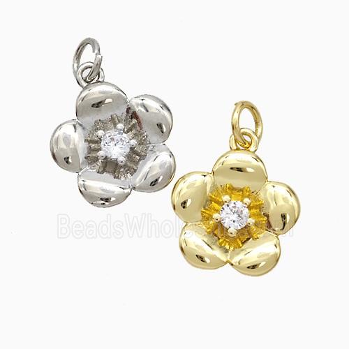 Copper Flower Pendant Pave Zirconia Mixed