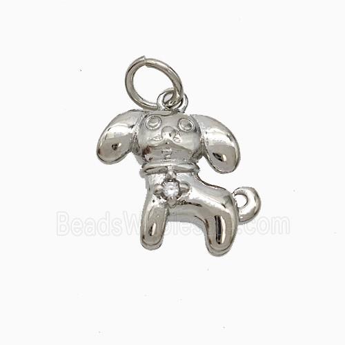 Copper Dog Pendant Pave Zirconia Platinum Plated