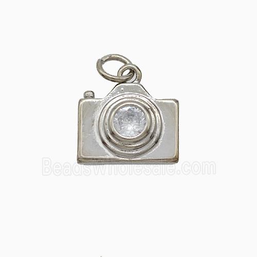 Copper Camera Pendant Pave Zirconia Platinum Plated