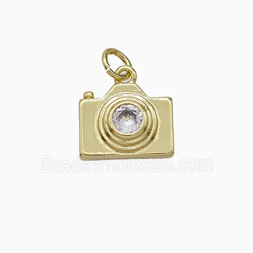 Copper Camera Pendant Pave Zirconia Gold Plated