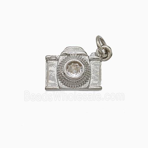 Copper Camera Pendant Pave Zirconia Platinum Plated
