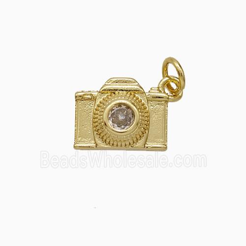 Copper Camera Pendant Pave Zirconia Gold Plated