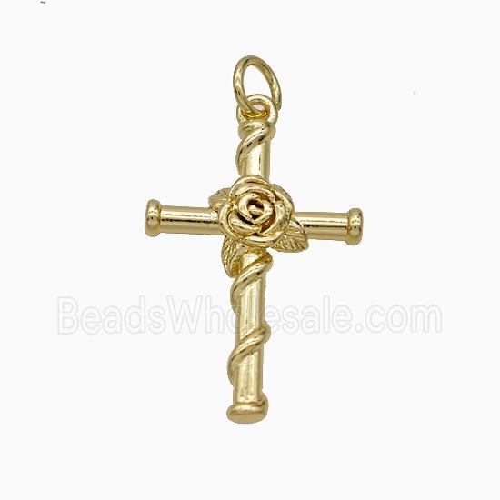 Copper Cross Pendant Flower Gold Plated