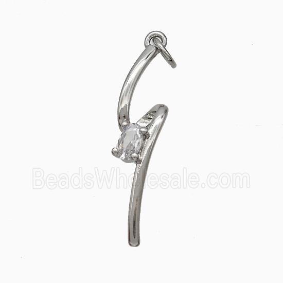 Copper Lightning Pendant Pave Zirconia Platinum Plated