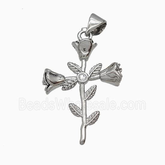 Copper Flower Pendant Pave Zirconia Platinum Plated