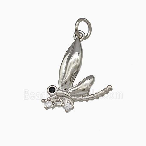 Copper Dragonfly Pendant Pave Zirconia Platinum Plated