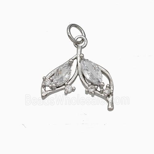 Copper Leaf Pendant Pave Zirconia Platinum Plated