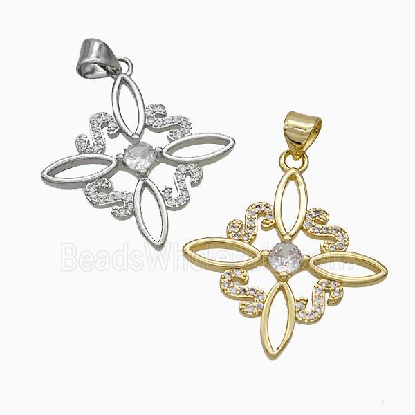 Copper Cross Pendant Pave Zirconia Flower Mixed