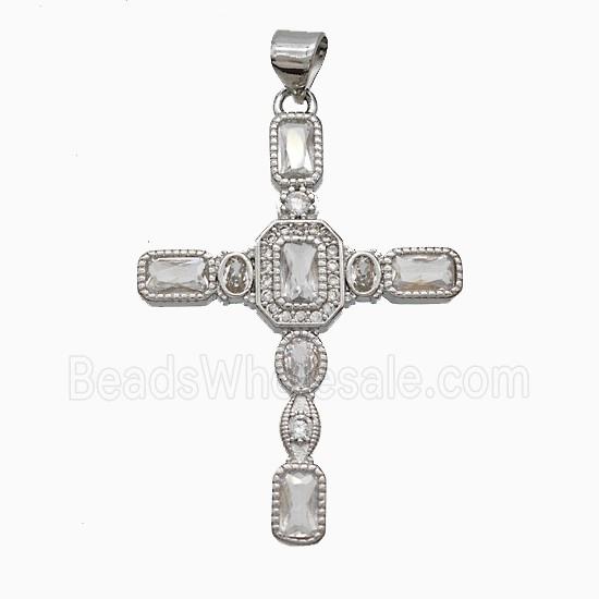 Copper Cross Pendant Pave Zirconia Platinum Plated