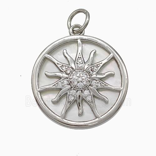 Copper Sun Pendant Pave Zirconia Platinum Plated