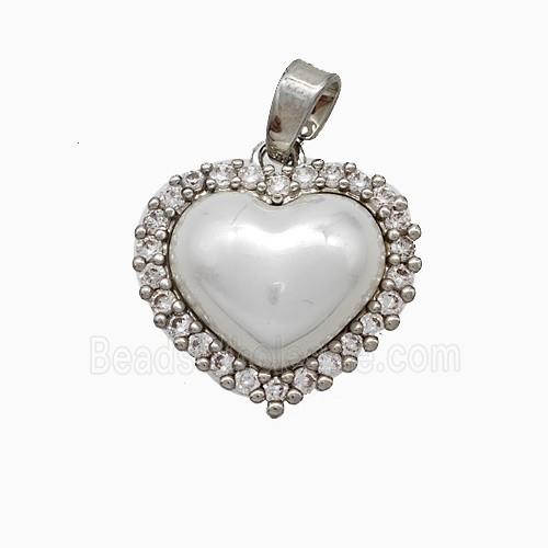 Copper Heart Pendant Pave Zirconia White Pearlized Resin Platinum Plated