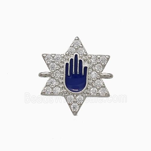Copper Star Hand Connector Pave Zirconia Purple Enamel Platinum Plated