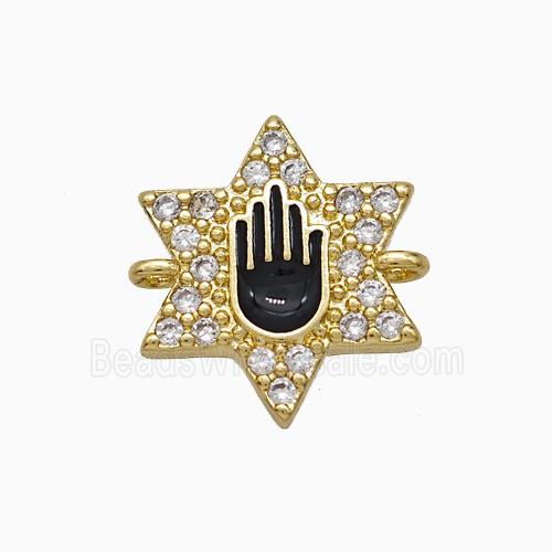 Copper Star Hand Connector Pave Zirconia Black Enamel Gold Plated