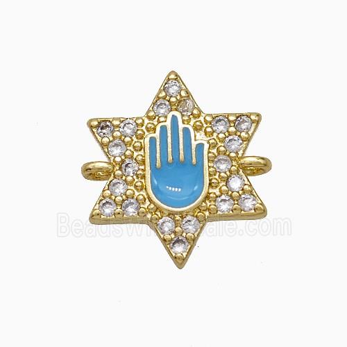 Copper Star Hand Connector Pave Zirconia Blue Enamel Gold Plated