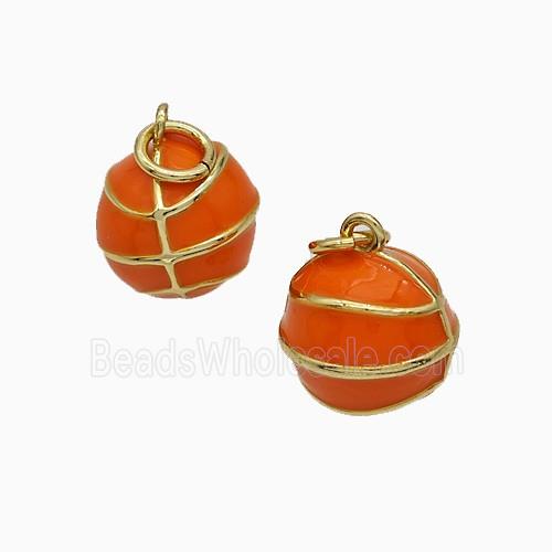 Copper Round Basketball Pendant Red Enamel Sports Gold Plated