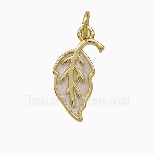 Copper Leaf Pendant White Painted Gold Plated