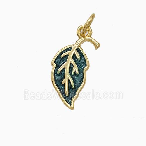Copper Leaf Pendant Green Painted Gold Plated