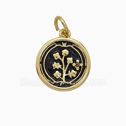 Copper Flower Pendant Black Enamel Gold Plated