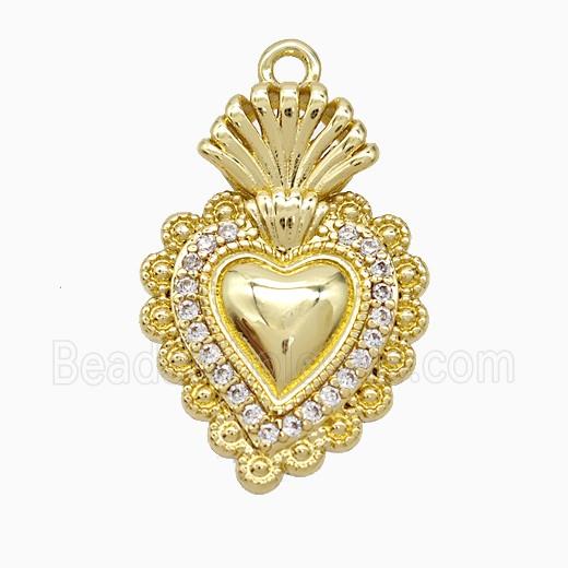 Copper Heart Pendant Pave Zirconia Gold Plated
