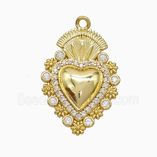 Copper Heart Pendant Pave Zirconia Gold Plated